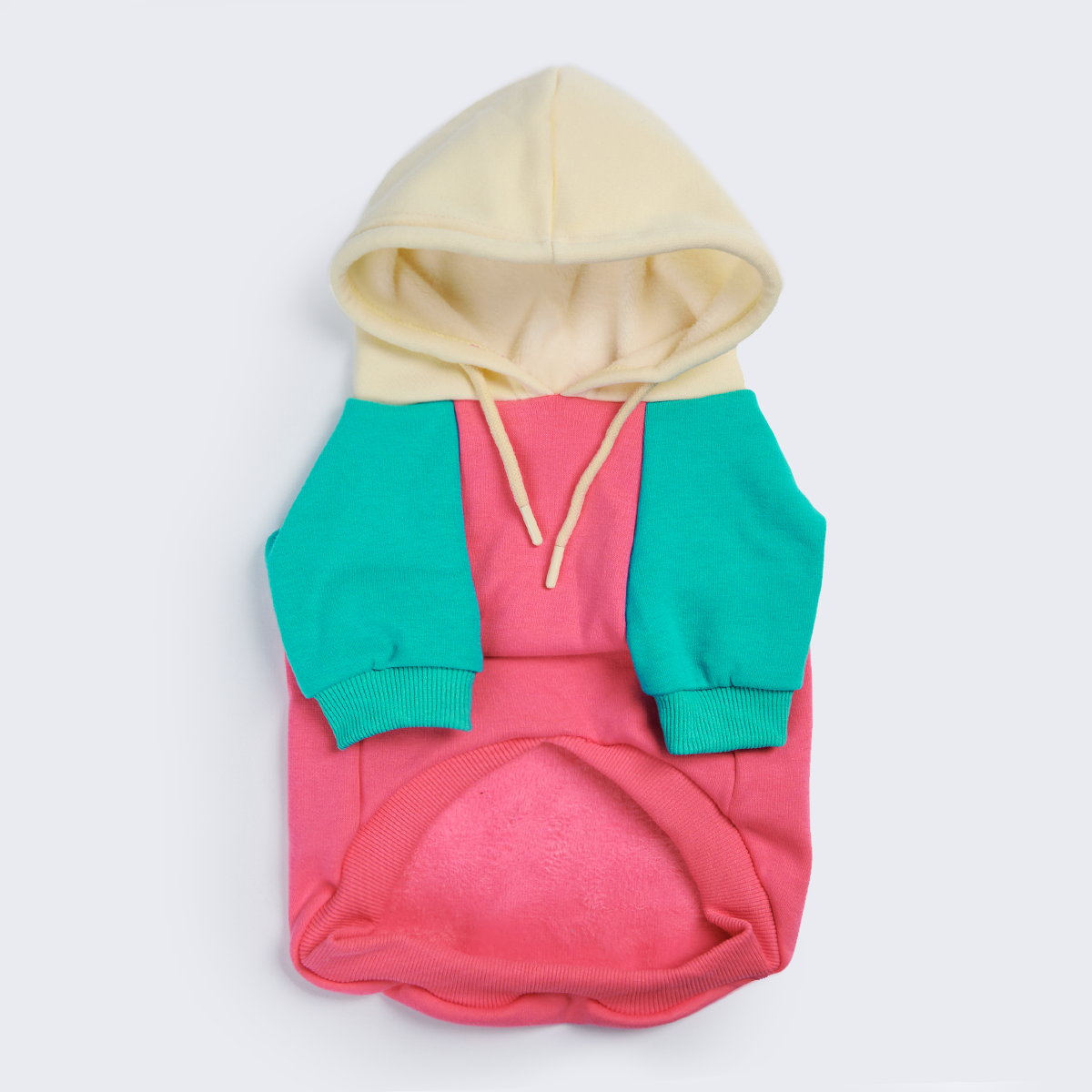 Pink Turquoise Cream Color Block Dog Hoodie - Image 2