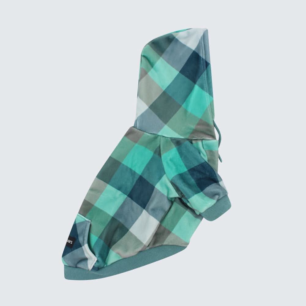 Velvet Dog Hoodie - Turquoise Checkered - Image 6