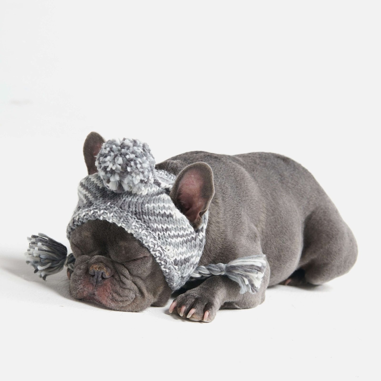 Knit Pom Pom Dog Beanie Hat - Salt and Pepper - Image 2