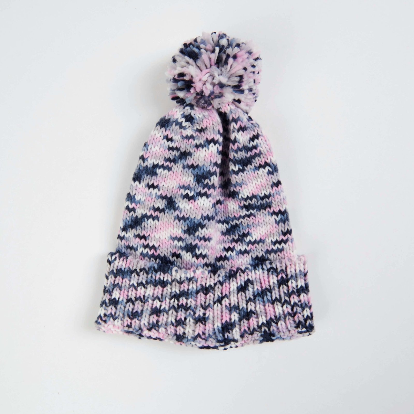 Human Pompom Hat - Pink Grey Navy - Image 2