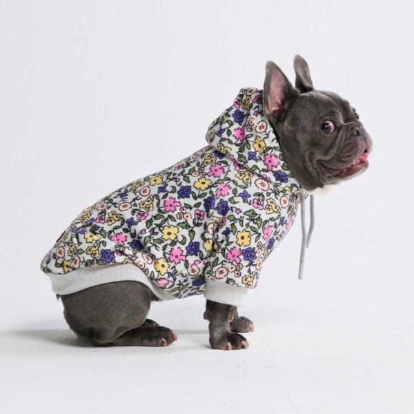 Vintage Flower Dog Hoodie - Light Grey - Image 6