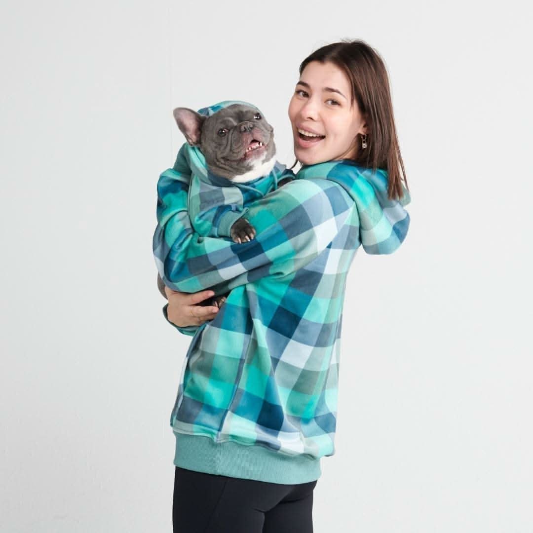 Velvet Dog Hoodie - Turquoise Checkered - Image 7