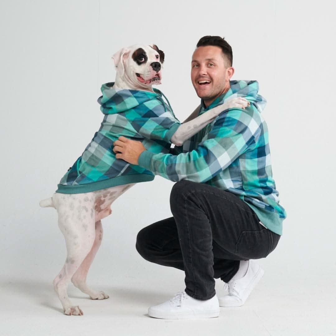 Velvet Dog Hoodie - Turquoise Checkered - Image 8