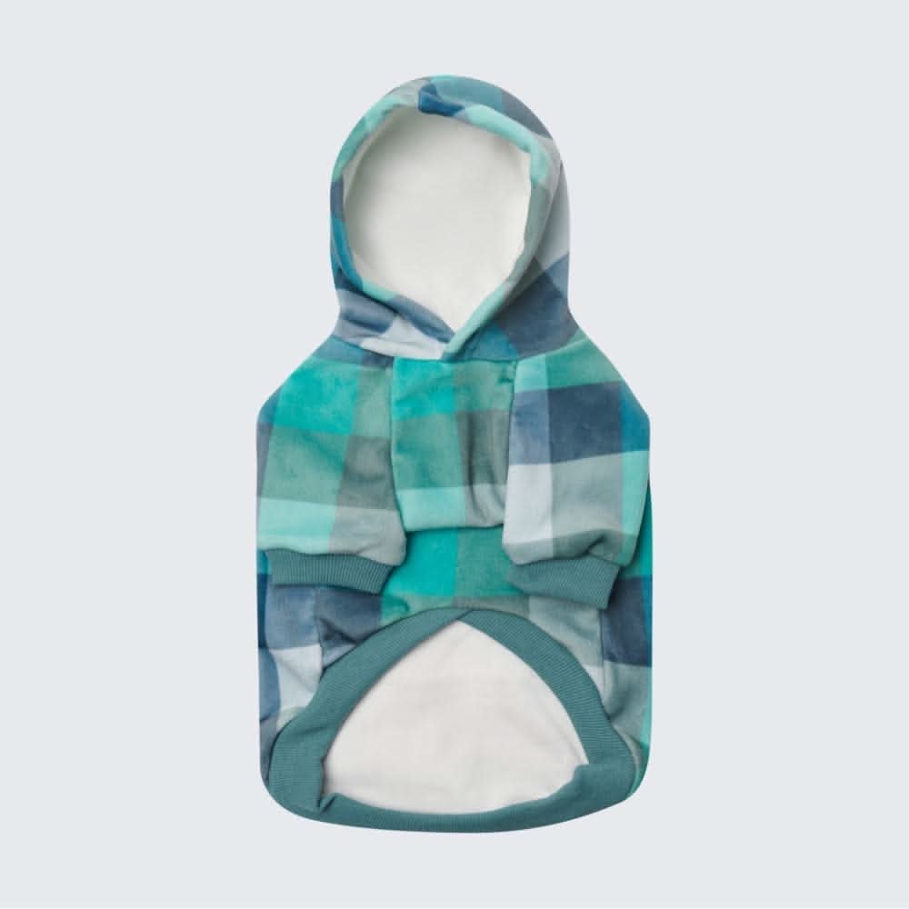 Velvet Dog Hoodie - Turquoise Checkered - Image 5