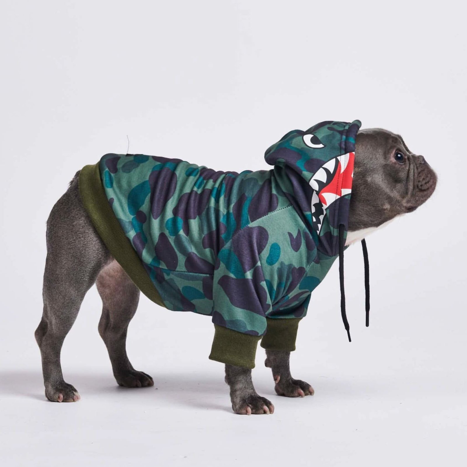 Shark Monster Dog Hoodie - Green Camo - Image 3